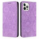 For iPhone 13 Pro Ethnic Embossed Adsorption Leather Phone Case(Purple) - 1
