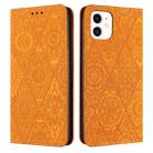 For iPhone 11 Ethnic Embossed Adsorption Leather Phone Case(Yellow) - 1