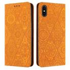 For iPhone X / XS Ethnic Embossed Adsorption Leather Phone Case(Yellow) - 1