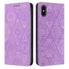 For iPhone X / XS Ethnic Embossed Adsorption Leather Phone Case(Purple) - 1