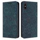 For iPhone X / XS Ethnic Embossed Adsorption Leather Phone Case(Blue) - 1