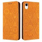 For iPhone XR Ethnic Embossed Adsorption Leather Phone Case(Yellow) - 1