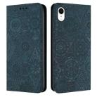 For iPhone XR Ethnic Embossed Adsorption Leather Phone Case(Blue) - 1