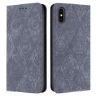 For iPhone XS Max Ethnic Embossed Adsorption Leather Phone Case(Grey) - 1