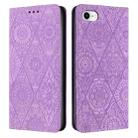 For iPhone SE 2022 / 7 / 8 Ethnic Embossed Adsorption Leather Phone Case(Purple) - 1