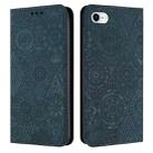 For iPhone SE 2022 / 7 / 8 Ethnic Embossed Adsorption Leather Phone Case(Blue) - 1