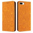 For iPhone 7 Plus / 8 Plus Ethnic Embossed Adsorption Leather Phone Case(Yellow) - 1