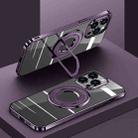 For iPhone 14 Pro Electroplating MagSafe Magnetic PC Phone Case with Ring Holder(Purple) - 1