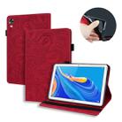 For Huawei MediaPad M6 10.8 Calf Pattern Double Folding Design Embossed Leather Case with Holder & Card Slots & Pen Slot & Elastic Band(Red) - 1