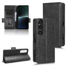 For Sony Xperia 1 V Symmetrical Triangle Pattern Leather Phone Case(Black) - 1