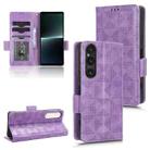 For Sony Xperia 1 V Symmetrical Triangle Pattern Leather Phone Case(Purple) - 1