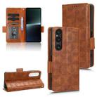 For Sony Xperia 1 V Symmetrical Triangle Pattern Leather Phone Case(Brown) - 1