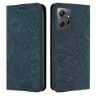 For Redmi Note 12 4G Global Ethnic Embossed Adsorption Leather Phone Case(Blue) - 1