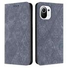For Xiaomi 11 Lite Ethnic Embossed Adsorption Leather Phone Case(Grey) - 1