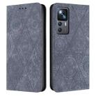 For Xiaomi 12T / 12T Pro Ethnic Embossed Adsorption Leather Phone Case(Grey) - 1