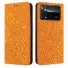 For Xiaomi Poco X4 Pro 5G Ethnic Embossed Adsorption Leather Phone Case(Yellow) - 1