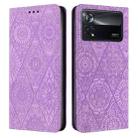 For Xiaomi Poco X4 Pro 5G Ethnic Embossed Adsorption Leather Phone Case(Purple) - 1