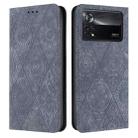 For Xiaomi Poco X4 Pro 5G Ethnic Embossed Adsorption Leather Phone Case(Grey) - 1