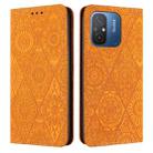 For Xiaomi Redmi 12C Ethnic Embossed Adsorption Leather Phone Case(Yellow) - 1