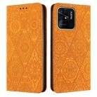 For Xiaomi Redmi 10C Ethnic Embossed Adsorption Leather Phone Case(Yellow) - 1