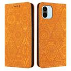 For Xiaomi Redmi A1 Ethnic Embossed Adsorption Leather Phone Case(Yellow) - 1