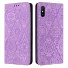 For Xiaomi Redmi 9A Ethnic Embossed Adsorption Leather Phone Case(Purple) - 1