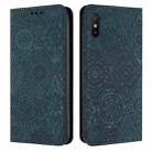 For Xiaomi Redmi 9A Ethnic Embossed Adsorption Leather Phone Case(Blue) - 1