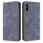 For Xiaomi Redmi 9A Ethnic Embossed Adsorption Leather Phone Case(Grey) - 1