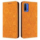 For Xiaomi Redmi 9T Ethnic Embossed Adsorption Leather Phone Case(Yellow) - 1