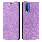 For Xiaomi Redmi 9T Ethnic Embossed Adsorption Leather Phone Case(Purple) - 1