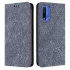 For Xiaomi Redmi 9T Ethnic Embossed Adsorption Leather Phone Case(Grey) - 1