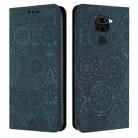 For Redmi Note 9 Ethnic Embossed Adsorption Leather Phone Case(Blue) - 1