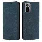 For Redmi Note 10 4G Ethnic Embossed Adsorption Leather Phone Case(Blue) - 1