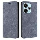 For Xiaomi Redmi 13 4G Ethnic Embossed Adsorption Leather Phone Case(Grey) - 1