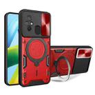For Xiaomi Redmi 12C CD Texture Sliding Camshield Magnetic Holder Phone Case(Red) - 1