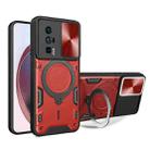 For Xiaomi Poco F5 Pro/Redmi K60  CD Texture Sliding Camshield Magnetic Holder Phone Case(Red) - 1