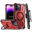 For iPhone 14 Pro Armor Series Holder Phone Case with Back Clip(Red) - 1