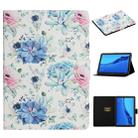 For Huawei MediaPad M5 lite 10.1 Flower Pattern Horizontal Flip Leather Case with Card Slots & Holder(Blue Flower On White) - 1