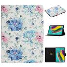 For Samsung Galaxy Tab S6 Lite  Flower Pattern Horizontal Flip Leather Case with Card Slots & Holder(Blue Flower On White) - 1