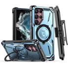 For Samsung Galaxy S21 Ultra 5G Armor Series Holder Phone Case with Back Clip(Blue) - 1