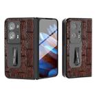 For OPPO Find N2 ABEEL Integrated Genuine Leather Mahjong Texture Series Phone Case with Holder(Brown) - 1