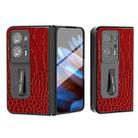 For OPPO Find N2 ABEEL Integrated Genuine Leather Crocodile Pattern Phone Case with Holder(Red) - 1