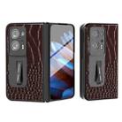 For OPPO Find N2 ABEEL Integrated Genuine Leather Crocodile Pattern Phone Case with Holder(Coffee) - 1