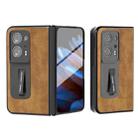 For OPPO Find N2 Integrated Retro Litchi Texture PU Phone Case with Holder(Brown) - 1