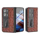 For OPPO Find N2 Integrated Genuine Leather Ostrich Texture Phone Case with Holder(Coffee) - 1