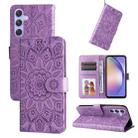 For Samsung Galaxy M54 5G Embossed Sunflower Leather Phone Case(Purple) - 1
