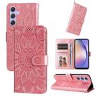 For Samsung Galaxy M54 5G Embossed Sunflower Leather Phone Case(Rose Gold) - 1