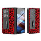 For OPPO Find N2 ABEEL Integrated Black Edge Leopard Phone Case with Holder(Red) - 1