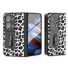 For OPPO Find N2 ABEEL Integrated Black Edge Leopard Phone Case with Holder(Silver) - 1