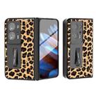 For OPPO Find N2 ABEEL Integrated Black Edge Leopard Phone Case with Holder(Champagne Gold) - 1